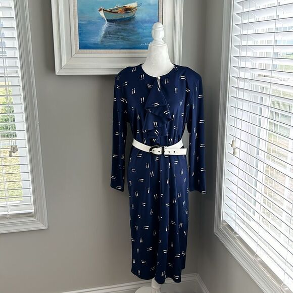 Vintage Blair Shirt Navy Exclamation Retro 80s 90s Business Longsleeve Dress - Picture 6 of 12